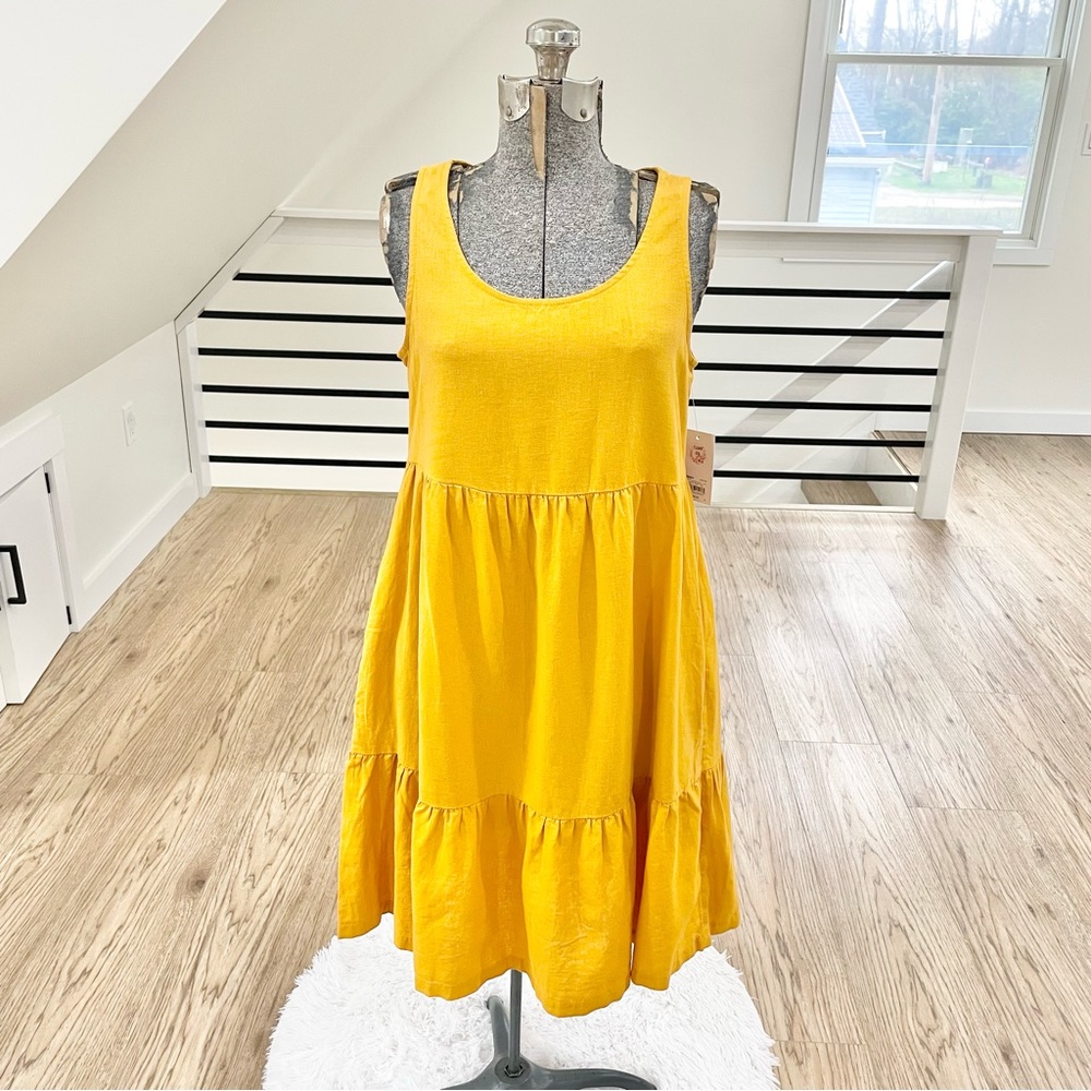 PXS PS PM YELLOW SUN GOLD LINEN SUNDRESS WITH POCKETS
